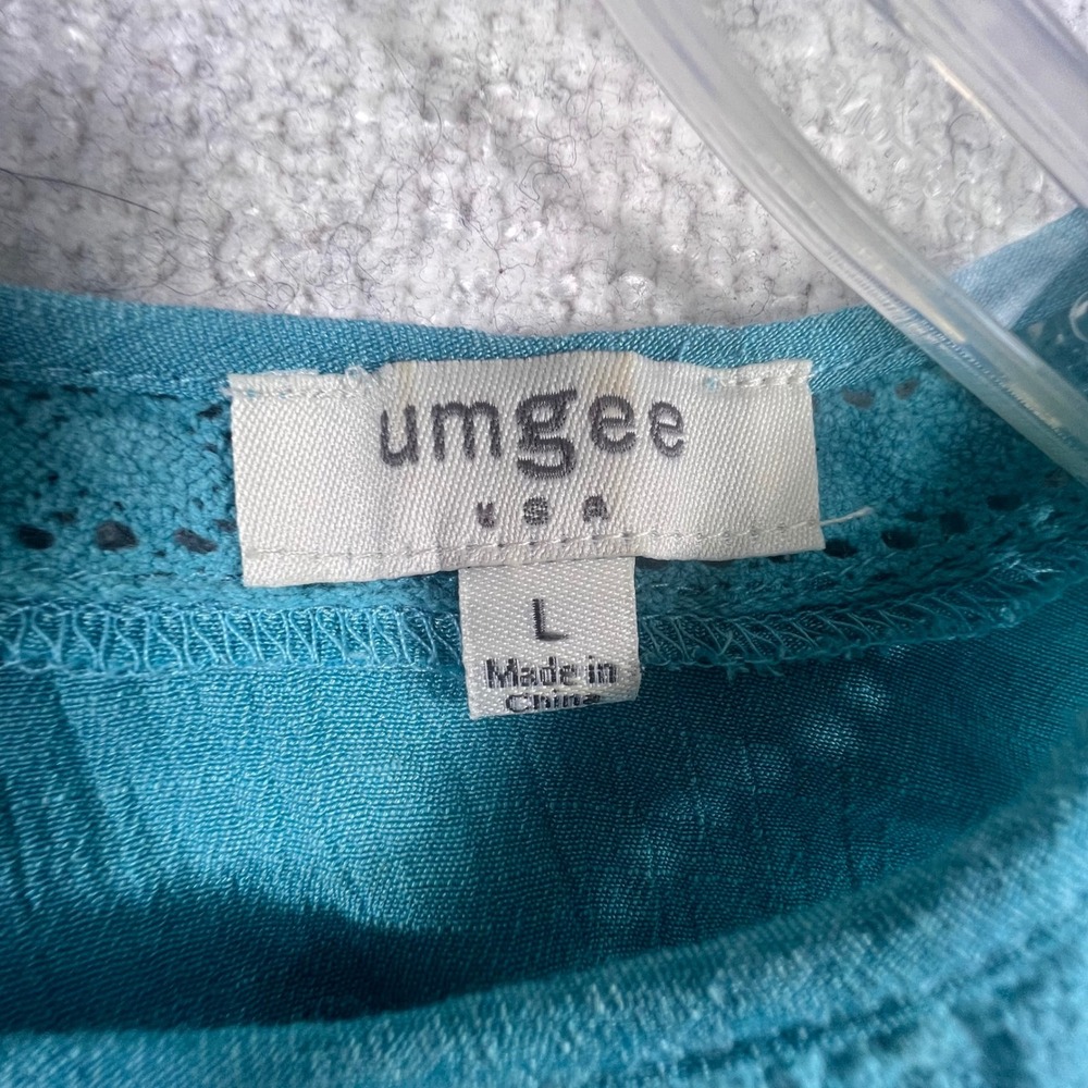 Umgee Turquoise Floral Embroidered Cold Shoulder Bell Sleeve Top A4134 Large - Picture 6 of 8